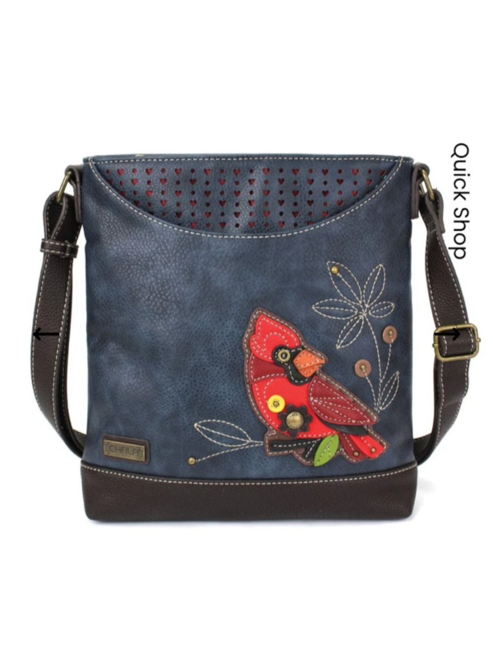 CHALA Cardinal Bird Messenger Faux Leather Cross Body Purse /Bag Navy Blue/Brown